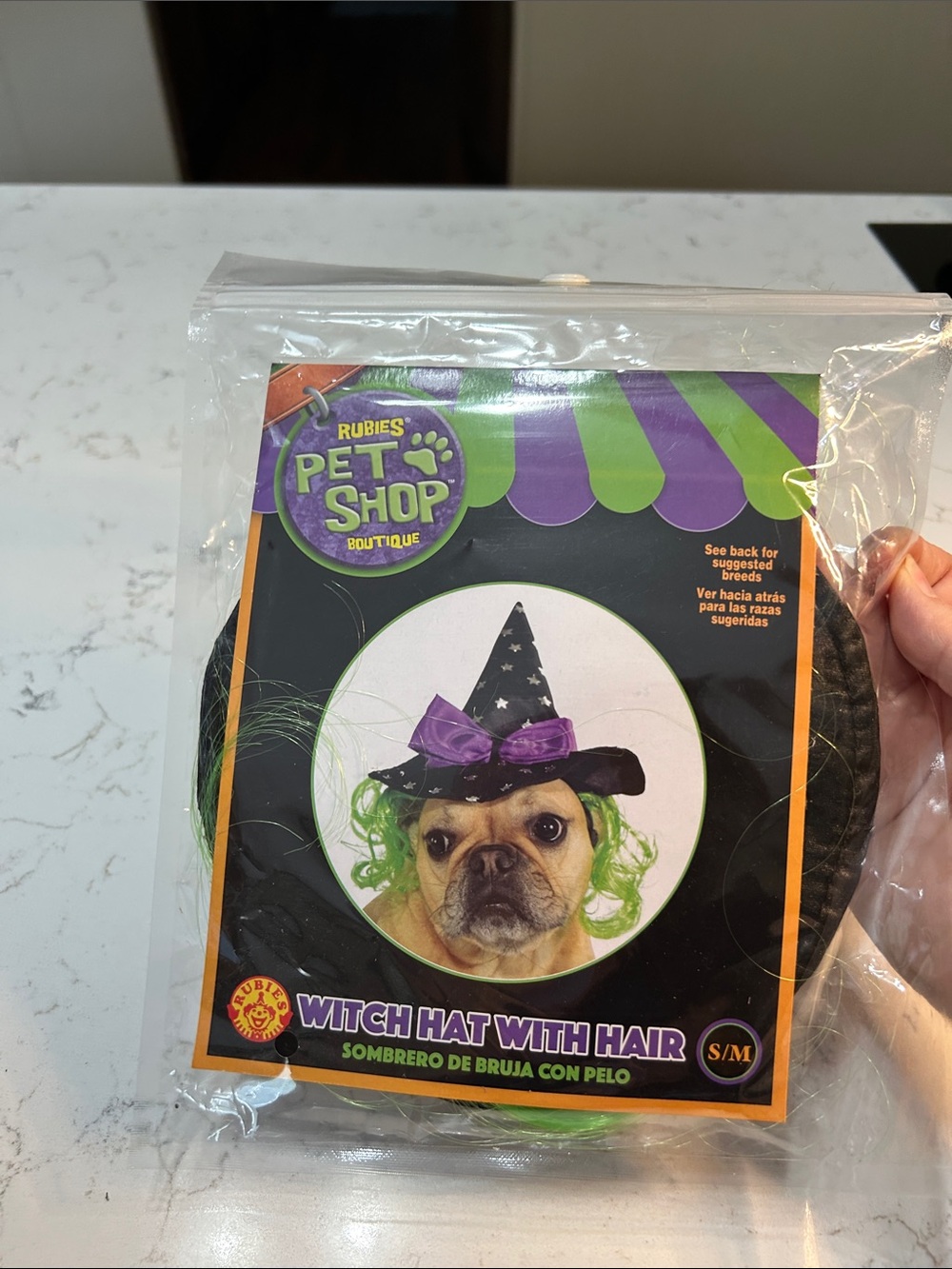 Rubie's Pet Shop Black Witch Hat with Purple Bow and Green Hair for Pets